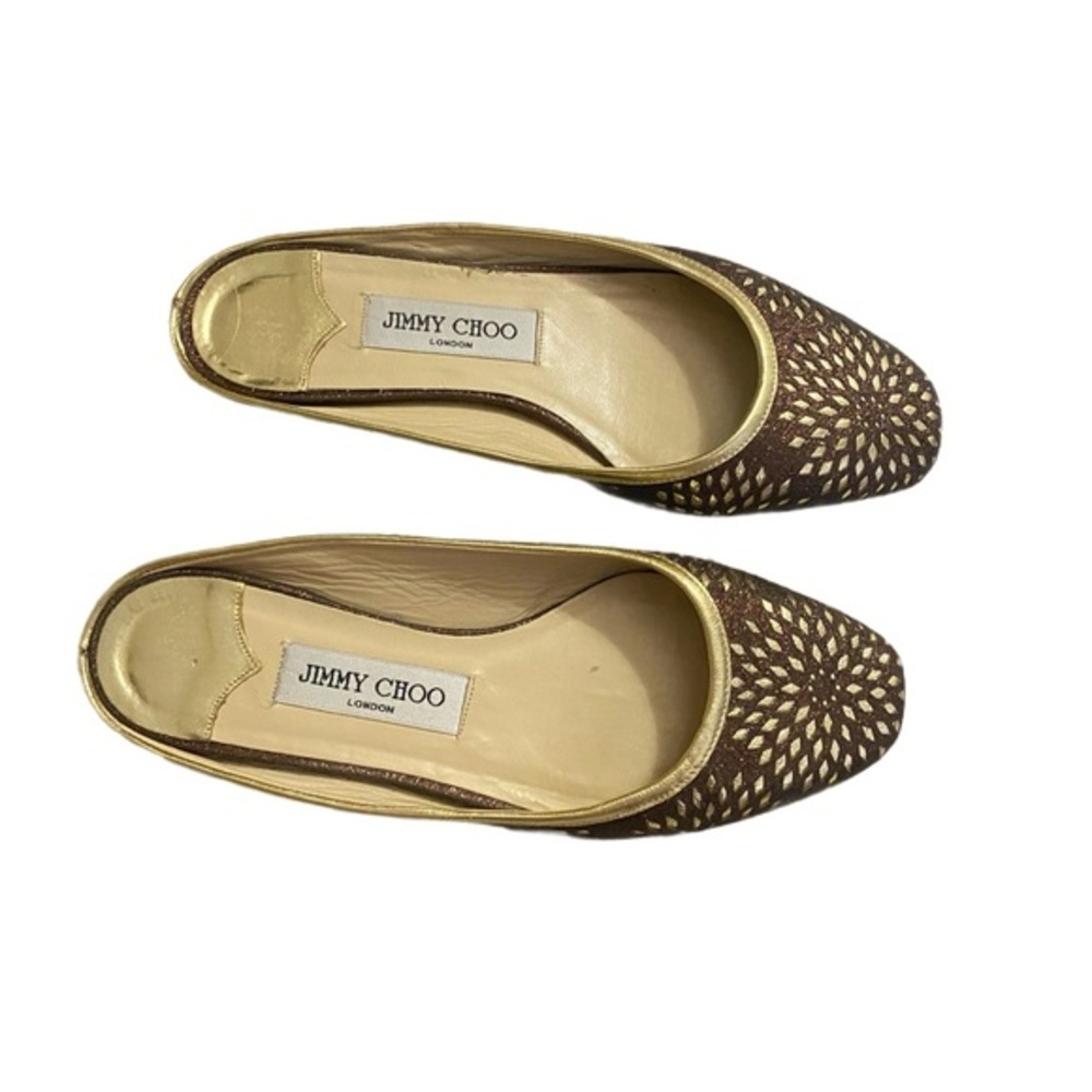 Jimmy Choo Brown & Gold Cutout Slip-On Flats - Picture 2 of 12